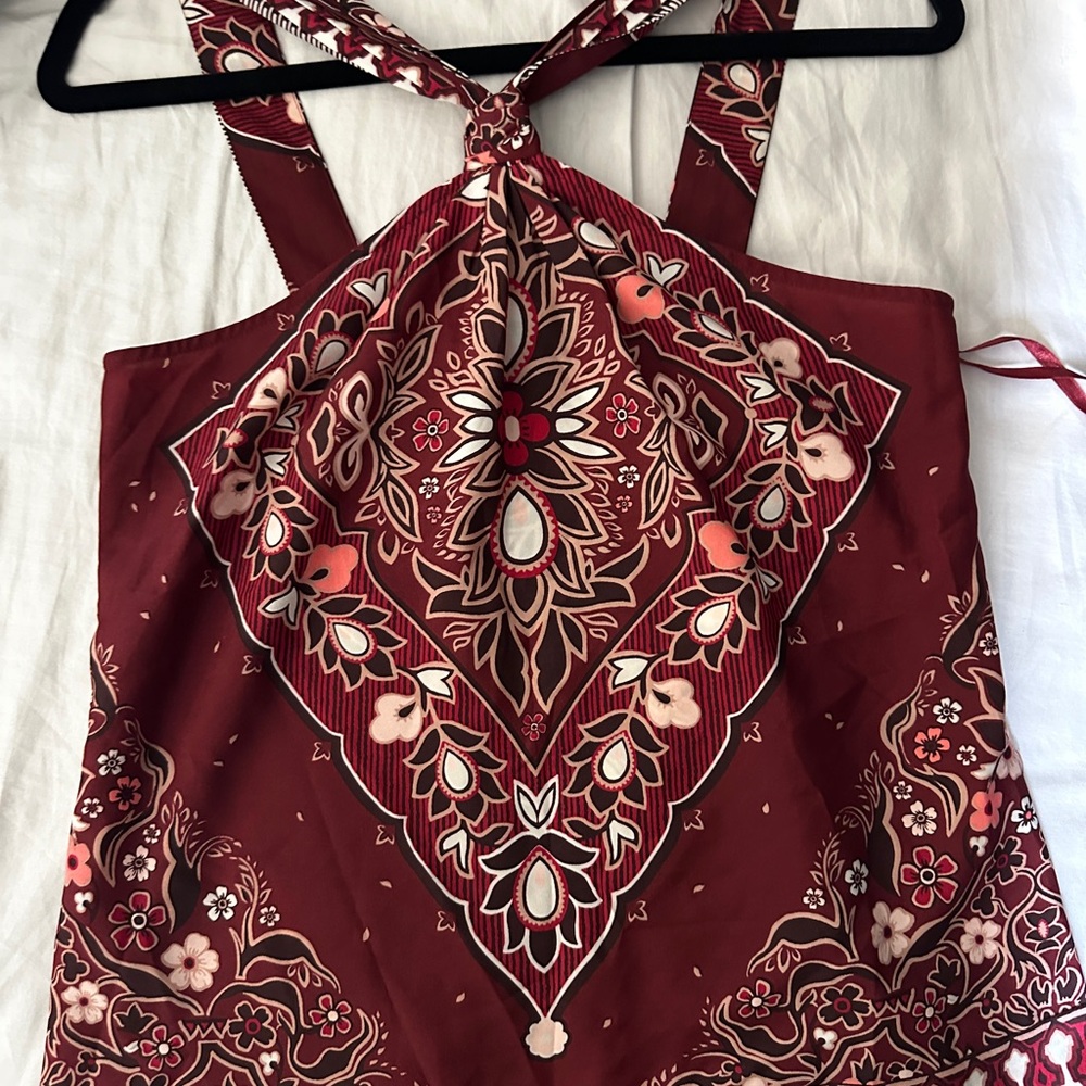 Banana Republic Red Graphic Tie Front Tank Top